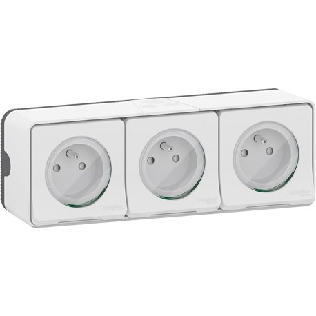 Triple prises PC 2P+T horiz. précâblée saillie Mureva Styl MUR36039 blanc Triple prises PC 2P+T horiz. précâblée saillie Mureva Styl MUR36039 blanc