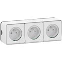 Triple prises PC 2P+T horiz. précâblée saillie Mureva Styl MUR36039 blanc 