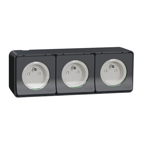 Triple prises PC 2P+T horiz. précâblée saillie Mureva Styl MUR36037 gris Triple prises PC 2P+T horiz. précâblée saillie Mureva Styl MUR36037 gris