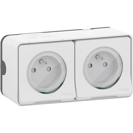 Double prises 2P+T précâblée horiz. saillie Mureva Styl MUR36027 blanc Double prises 2P+T précâblée horiz. saillie Mureva Styl MUR36027 blanc