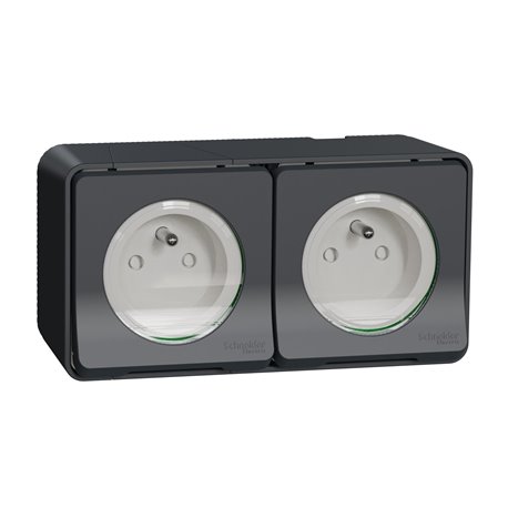Double prises 2P+T précâblée horiz. saillie Mureva Styl MUR36028 gris Double prises 2P+T précâblée horiz. saillie Mureva Styl MUR36028 gris