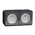 Double prises 2P+T précâblée horiz. saillie Mureva Styl MUR36028 gris 
