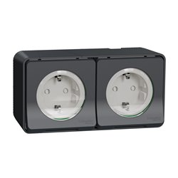 Double prises PC 2P+T schuko précâblée horiz. saillie Mureva Styl MUR36029 gris 