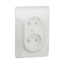 Prise 2P double pour boîte 1P FR vis Unica NU206318 Blanc mécanisme et plaque