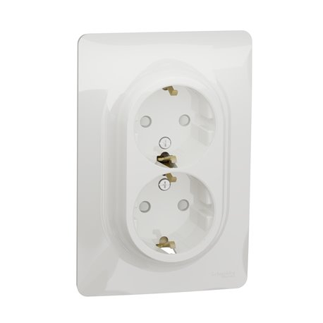 Prise double 2P+T pour boîte 1P DE vis Unica NU206718 Blanc mécanisme et plaque