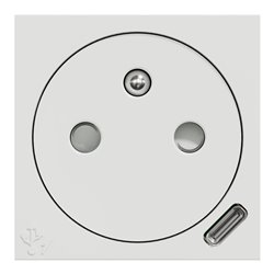 Prise 2P+T affl FR + USB C 10,5W 90° rap Unica NU301518 Blanc 2 modules mécanisme seul