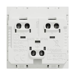 Prise standard US 15A 2P+T Unica NU302818 Blanc 2 modules mécanisme seul