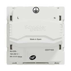 Prise 2P+T FR 90° vis Unica NU303918 Blanc mécanisme seul