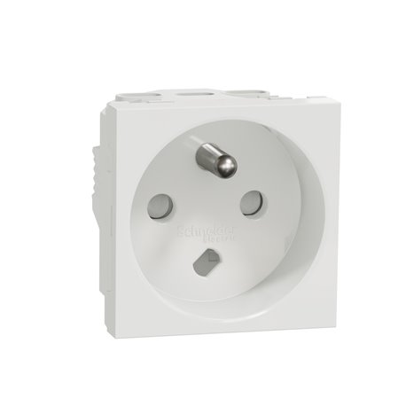 Prise 2P+T FR 90° vis détrompage mécanique Unica NU305118 Blanc mécanisme seul