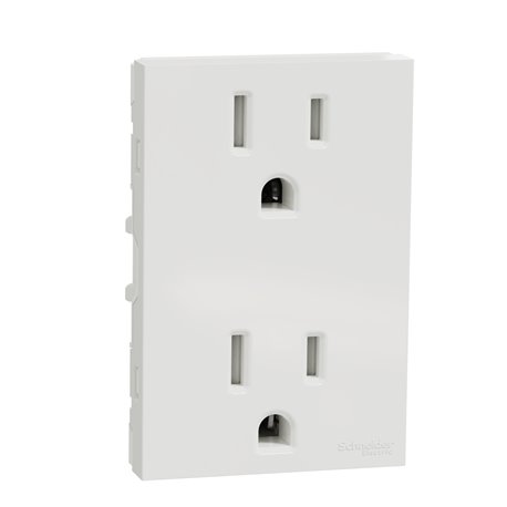 Prise double standard US 15A 2P+T Unica NU306018 Blanc 3 modules mécanisme seul
