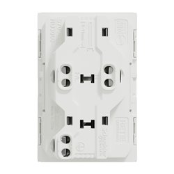 Prise double standard US 15A 2P+T Unica NU306018 Blanc 3 modules mécanisme seul