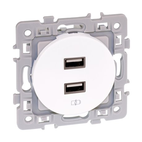 Prise chargeur USB Double type A Blanc Prise chargeur USB Double type A Blanc