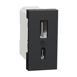 Chargeur USB double 15W type A+C Unica NU301654 anthracite 1 module mécanisme seul