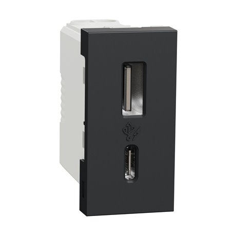 Chargeur USB double 15W type A+C Unica NU301654 anthracite 1 module mécanisme seul