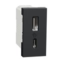 Chargeur USB double 15W type A+C Unica NU301654 anthracite 1 module mécanisme seul
