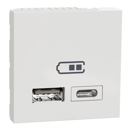 Chargeur USB double 5Vcc 2,4A type A+C Unica NU301818 Blanc 2 modules mécanisme seul Chargeur USB double 5Vcc 2,4A type A+C Unica NU301818 Blanc 2 modules mécanisme seul