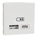 Chargeur USB double 5Vcc 2,4A type A+C Unica NU301818 Blanc 2 modules mécanisme seul