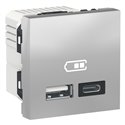 Chargeur USB double 5Vcc 2,4A type A+C Unica NU301830 Aluminium 2 modules mécanisme seul