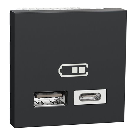 Chargeur USB double 5Vcc 2,4A type A+C Unica NU301854 anthracite 2 modules mécansime seul Chargeur USB double 5Vcc 2,4A type A+C Unica NU301854 anthracite 2 modules mécansime seul