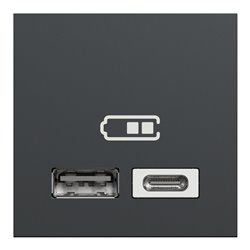 Chargeur USB double 5Vcc 2,4A type A+C Unica NU301854 anthracite 2 modules mécansime seul