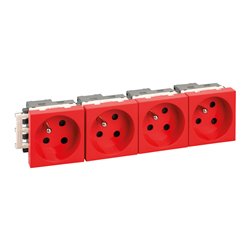 Lot de 3 Blocs de prises 4 prises 2P+T 16A Rouge détrompée