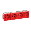 Lot de 3 Blocs de prises 4 prises 2P+T 16A Rouge détrompée