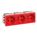 Lot de 4 Blocs de prises 3 prises 2P+T 16A Rouge détrompée