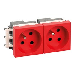 Lot de 6 Blocs de prises 2 prises 2P+T 16A Rouge détrompée