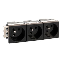 Lot de 4 Blocs de prises 3 prises 2P+T Noir