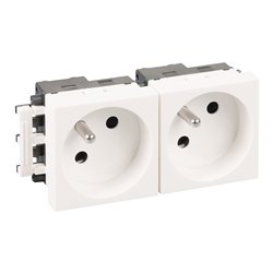 Lot de 6 Blocs de prises 2 prises 2P+T Blanc
