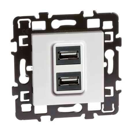 Prise chargeur USB Double type A Blanc 61829 Eur'ohm