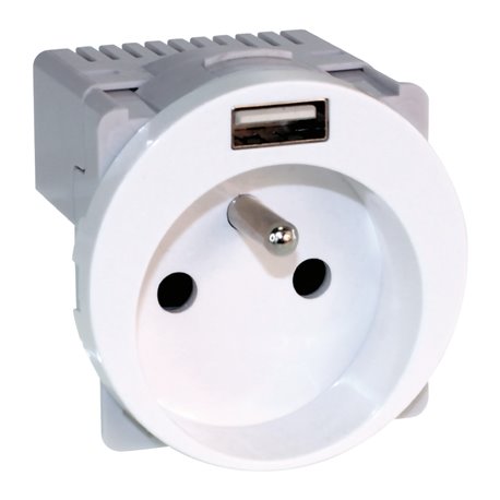 Prise 16A Combinée 2P+T et USB type A Blanc Prise 16A Combinée 2P+T et USB type A Blanc