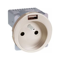 Prise 16A Combinée 2P+T et USB type A Titane