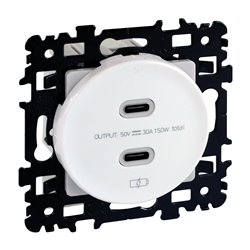 Prise chargeur USB Double type C Blanc