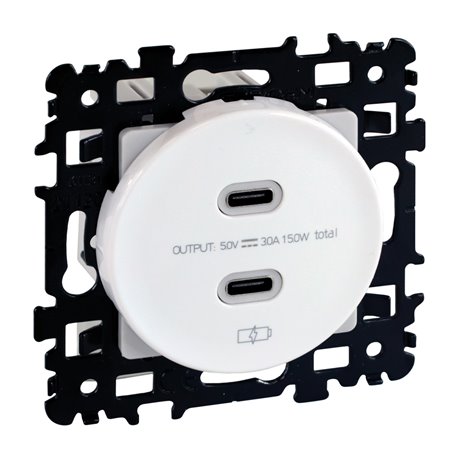 Prise chargeur USB Double type C Blanc Prise chargeur USB Double type C Blanc