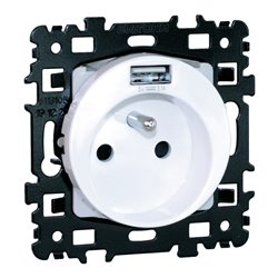 Prise 16A Combinée 2P+T USB type A Blanc