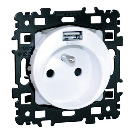 Prise 16A Combinée 2P+T USB type A Blanc Prise 16A Combinée 2P+T USB type A Blanc