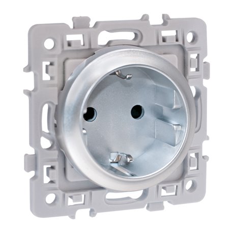 Prise 16A Courant fort 2P+T Schuko Silver Prise 16A Courant fort 2P+T Schuko Silver