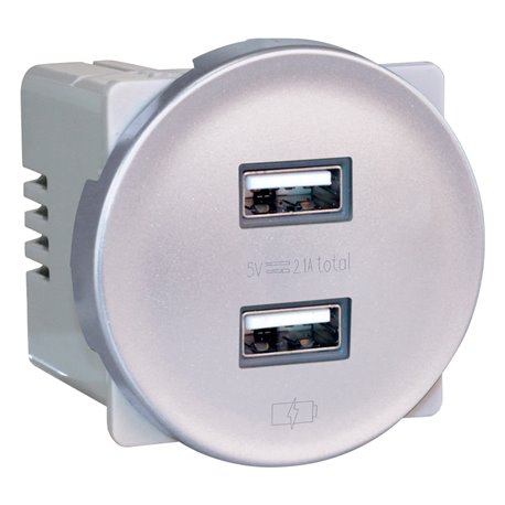 Prise chargeur USB Double type A Silver 61329 Eur'ohm