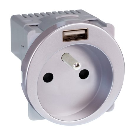 Prise 16A Combinée 2P+T et USB type A Silver Prise 16A Combinée 2P+T et USB type A Silver