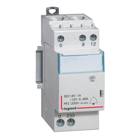 Transformateur pour sonnerie 230V vers 12V ou 8V 8VA 2 modules 413091