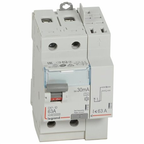 Interrupteur differentiel DX3 2P 230V 63A A 30mA 411639