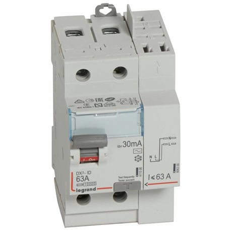 Interrupteur differentiel DX3 2P 230V 63A AC 30mA 411633