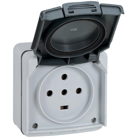 Prise etanche 3P+T+N 20A Plexo complet IP55 saillie gris 091657 Prise etanche 3P+T+N 20A Plexo complet IP55 saillie gris 091657