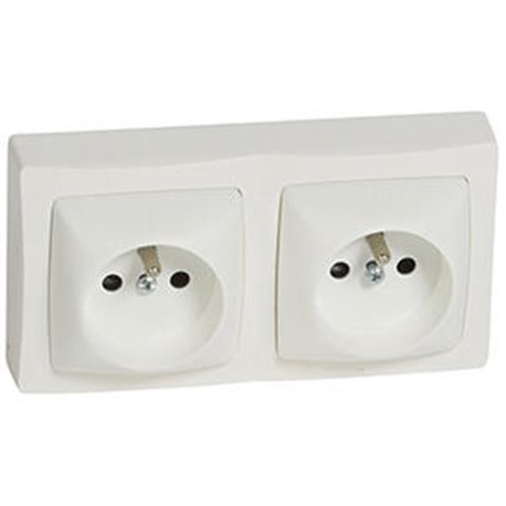 Prise de courant 2x2P+T bornes automatiques Appareillage saillie complet blanc 086076