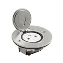 Prise de sol simple 2P+T Surface 16A 250V avec platine ronde en inox brossé 089770