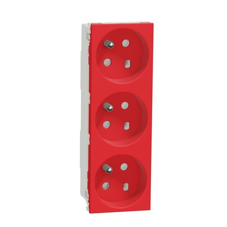 Prise triple 2P+T FR 45° détrompage mécanique Unica NU307103 Rouge mécanisme seul Prise triple 2P+T FR 45° détrompage mécanique Unica NU307103 Rouge mécanisme seul