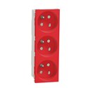 Prise triple 2P+T FR 45° goulotte détrompage Unica NU307103T Rouge mécanisme seul