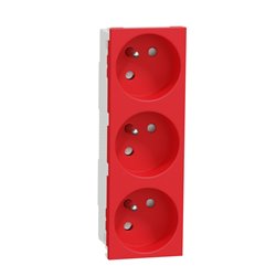 Prise triple 2P+T FR 45° Unica NU307903 Rouge mécanisme seul