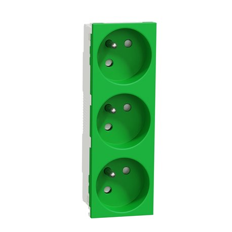 Prise triple 2P+T FR 45° Unica NU307906 Vert mécanisme seul